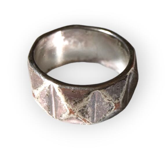 Chunky silver tone aged patina statement ring, appr. size 8 - Picture 1 of 5